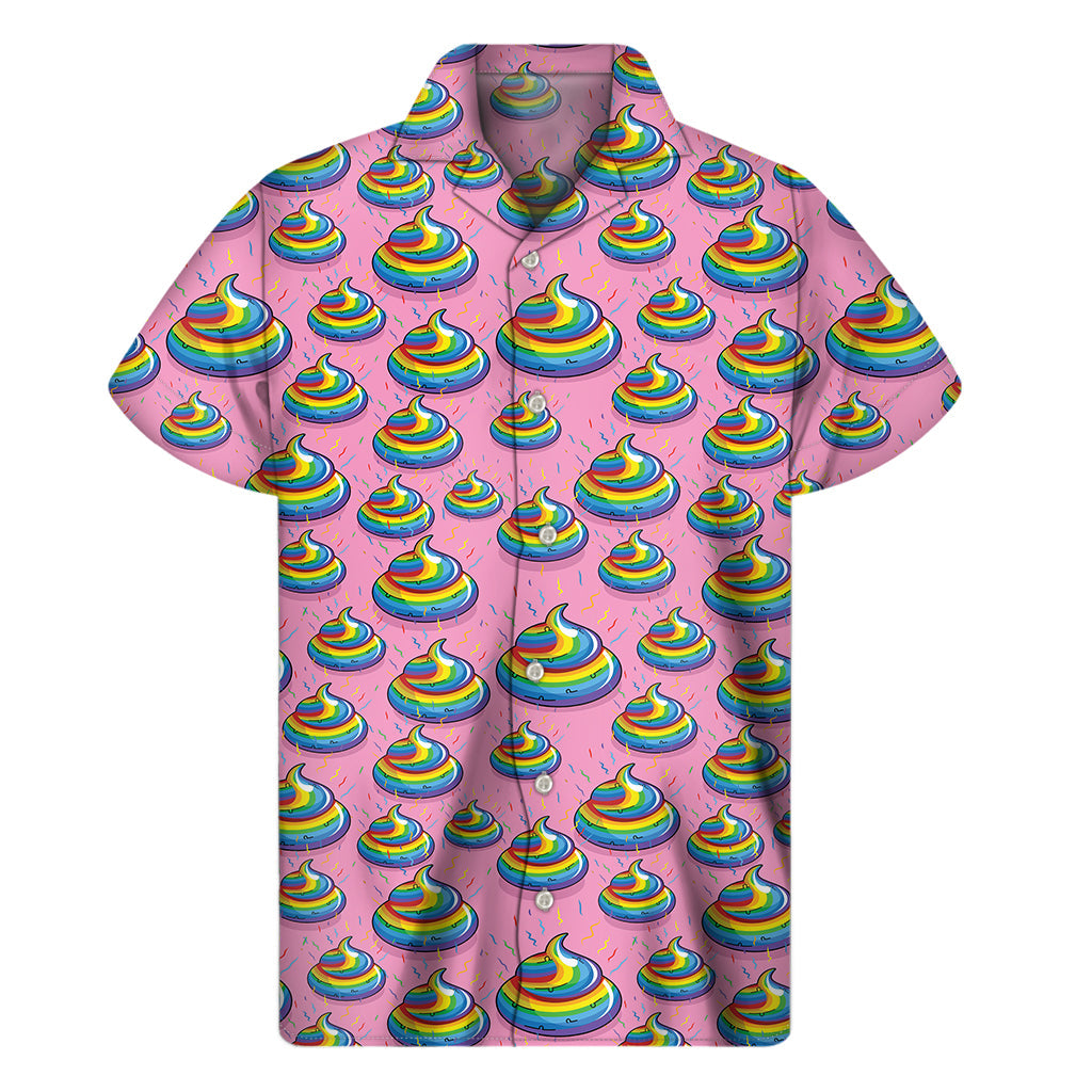 Tropical Vibes: Rainbow Poop Hawaiian Short Sleeve Shirt - 1