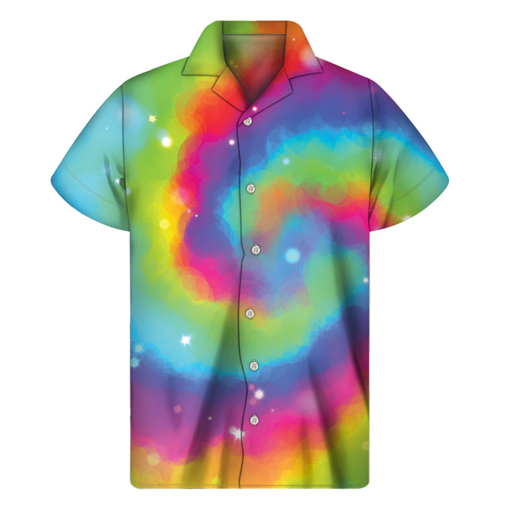 Rainbow Spiral Tie-Dye Hawaiian Short Sleeve Shirt - 1