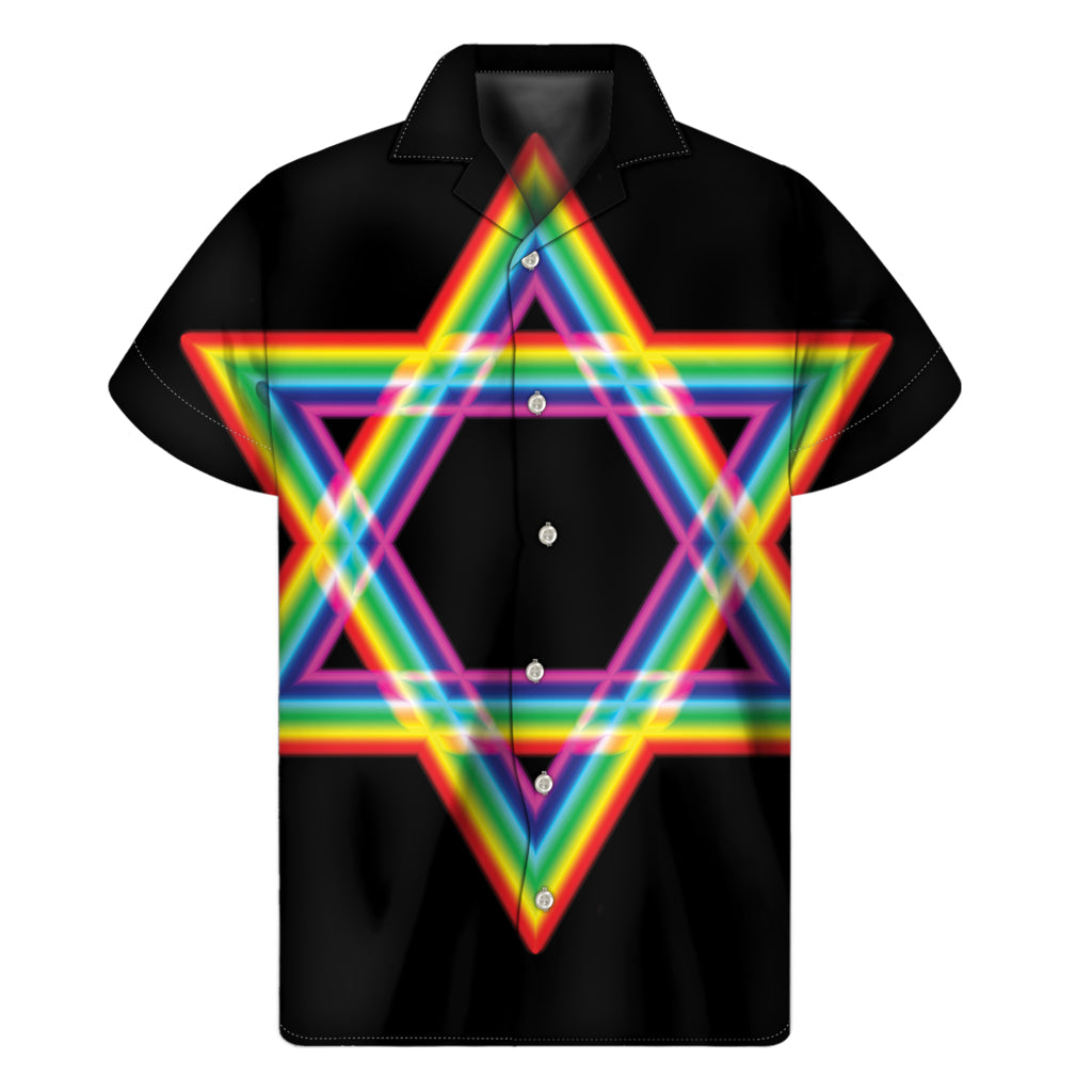 Rainbow Star of David Print Hawaiian Short Sleeve Shirt - 1