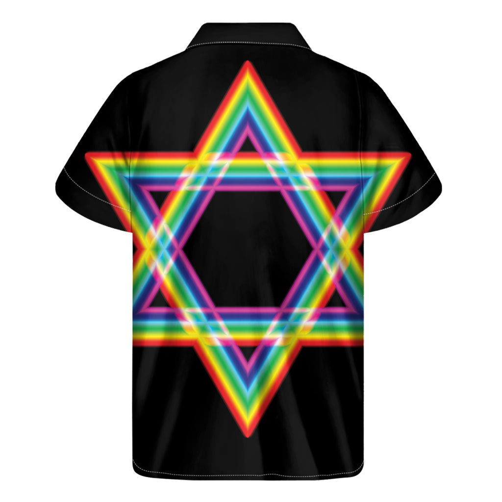 Rainbow Star of David Print Hawaiian Short Sleeve Shirt - 2