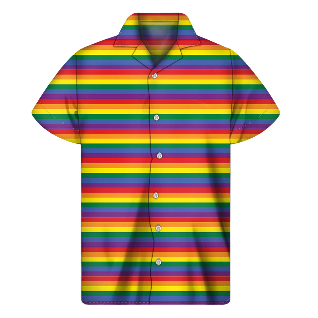 Rainbow Stripe Print Hawaiian Vibes Short Sleeve Shirt - 1