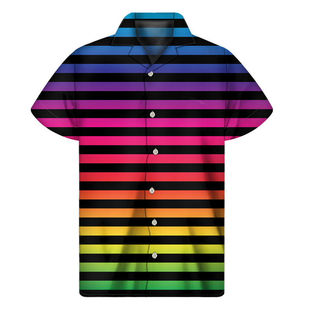 Rainbow Striped Paradise: Men's Hawaiian Short Sleeve Shirt - 1