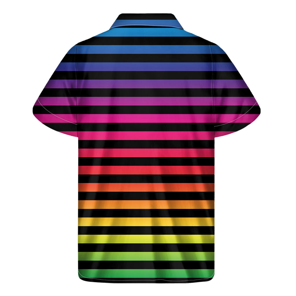 Rainbow Striped Paradise: Men's Hawaiian Short Sleeve Shirt - 2