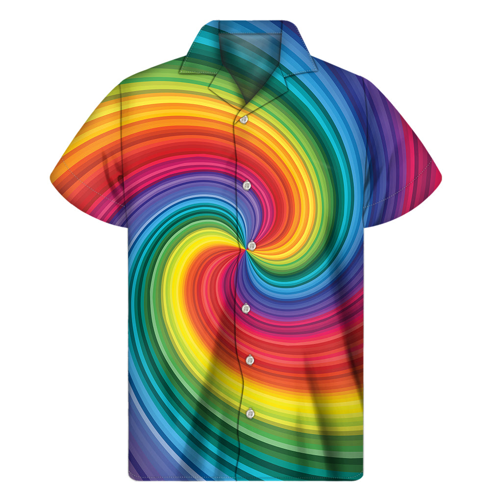 Tropical Vibes: Hawaiian Rainbow Swirl Men's Short Sleeve Shirt - 1