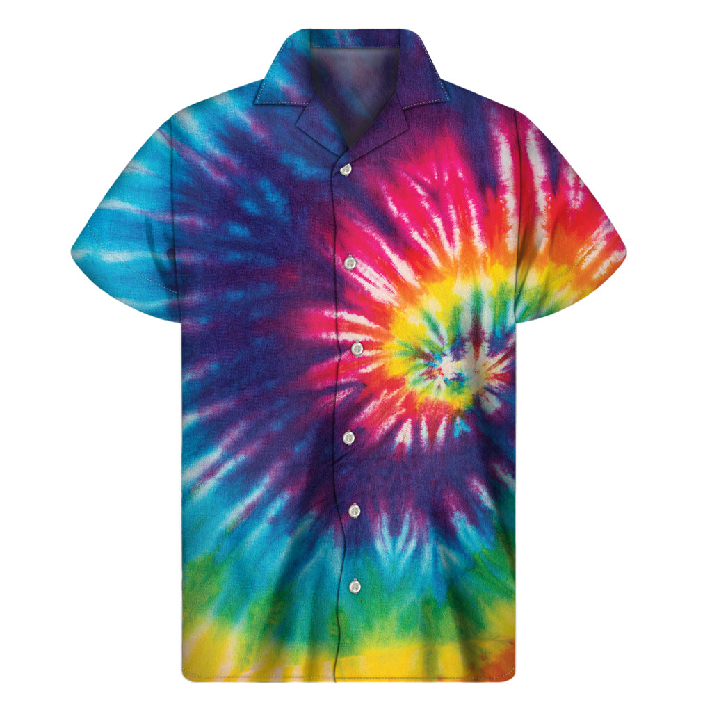 Tropical Vibes: Rainbow Tie Dye Hawaiian Short Sleeve Shirt - 1