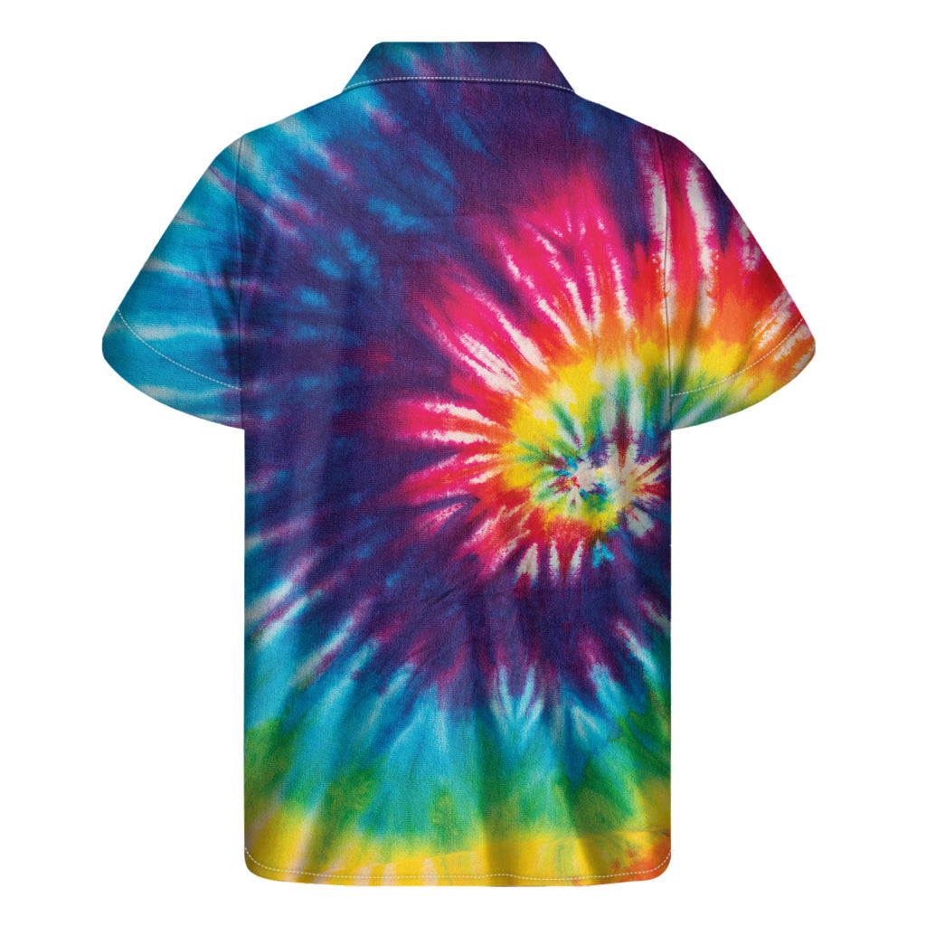 Tropical Vibes: Rainbow Tie Dye Hawaiian Short Sleeve Shirt - 2