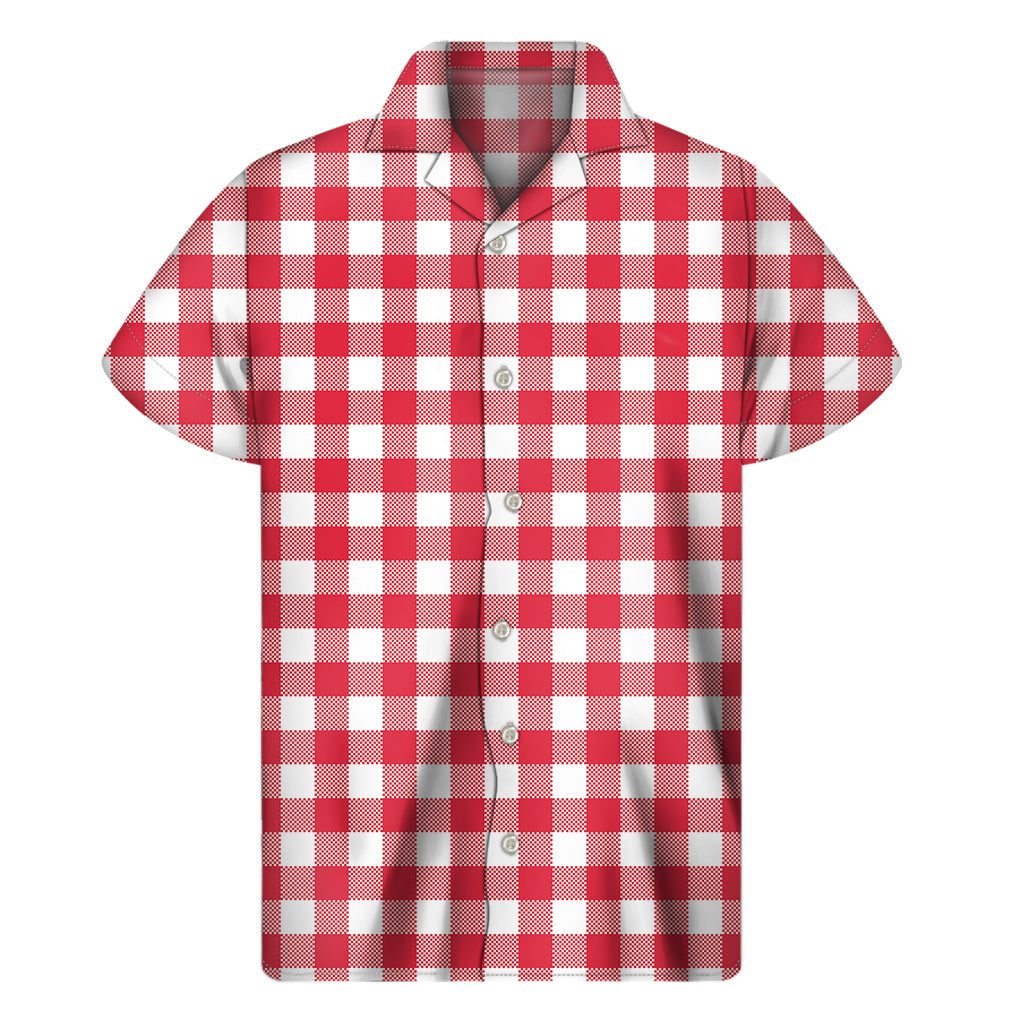 Raspberry Red and White Gingham Hawaiian Short Sleeve Shirt - 1