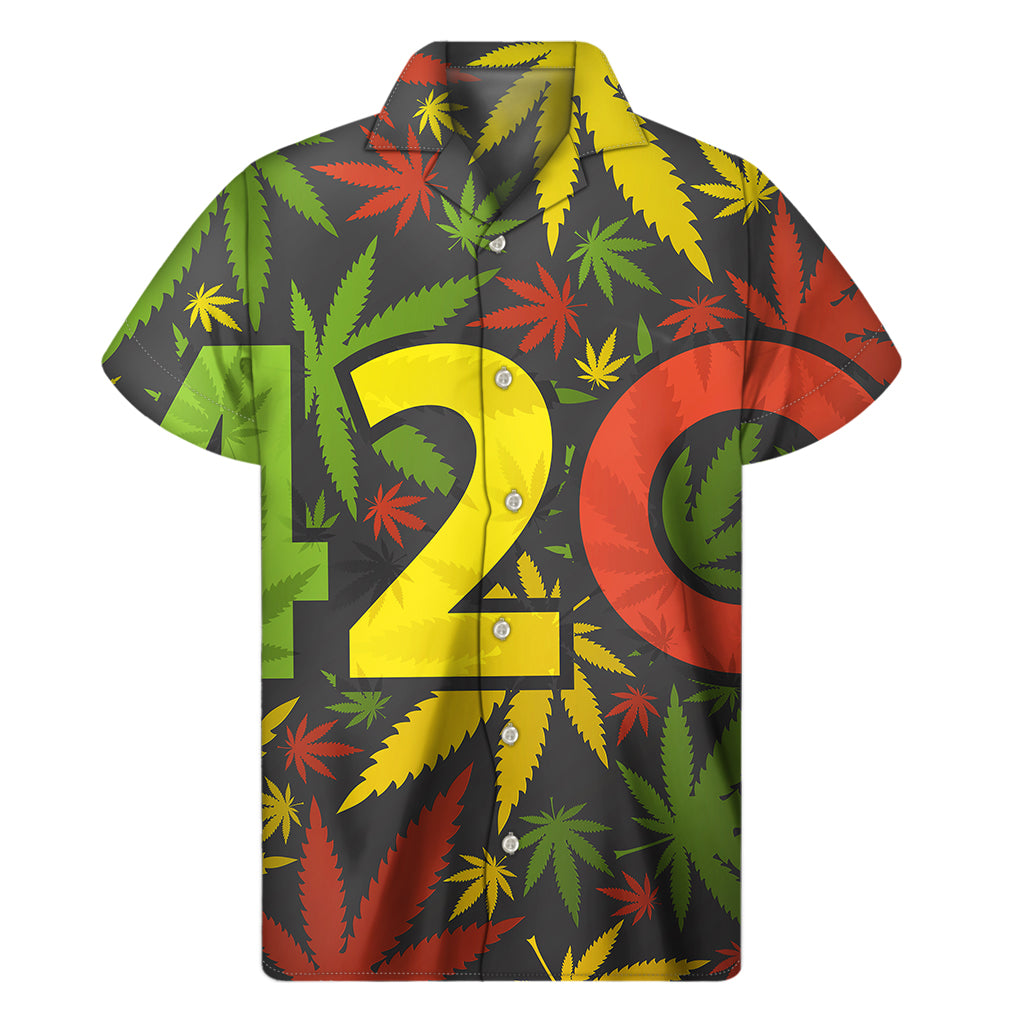 Island Vibes: Men's Rasta 420 Print Hawaiian Short Sleeve Shirt - 1