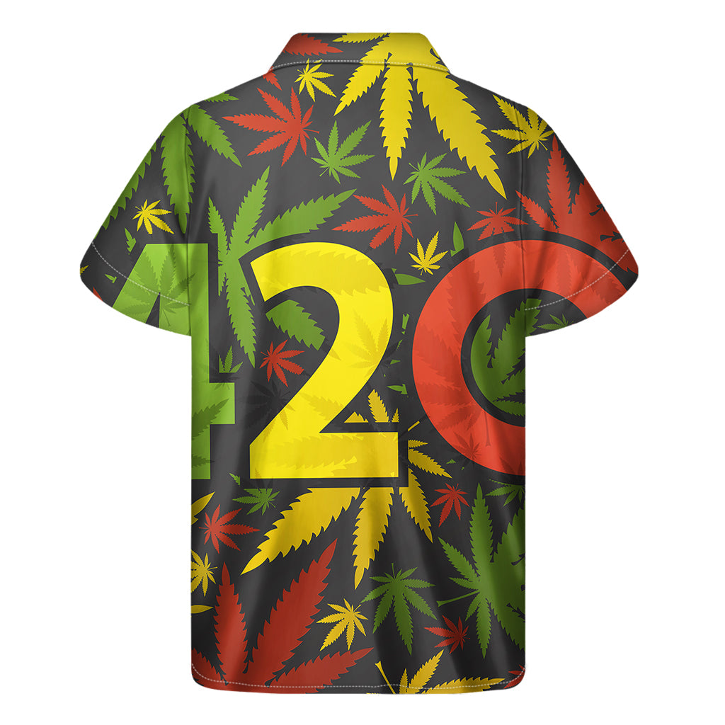 Island Vibes: Men's Rasta 420 Print Hawaiian Short Sleeve Shirt - 2