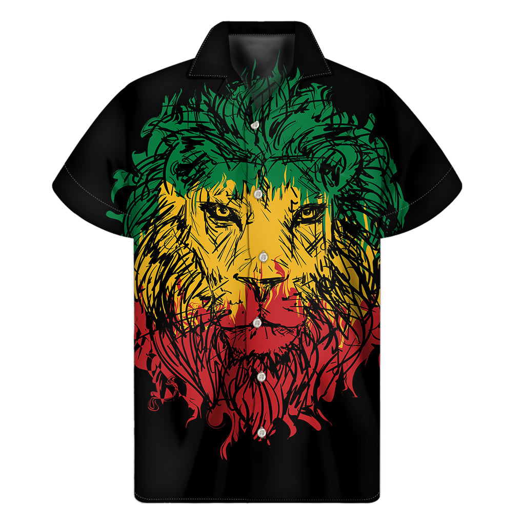 Rasta Lion Print Hawaiian Short Sleeve Shirt: Embrace the Aloha Spirit! - 1