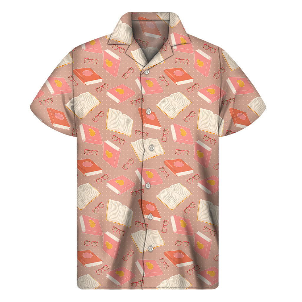 Tropical Bookworm: Hawaiian Short Sleeve Shirt with Reading Books and Glasses Pattern - 1