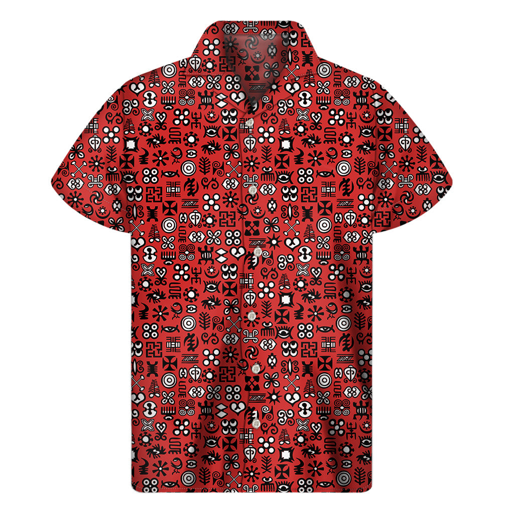 Red Adinkra Tribe Symbols Hawaiian Short Sleeve Shirt - 1