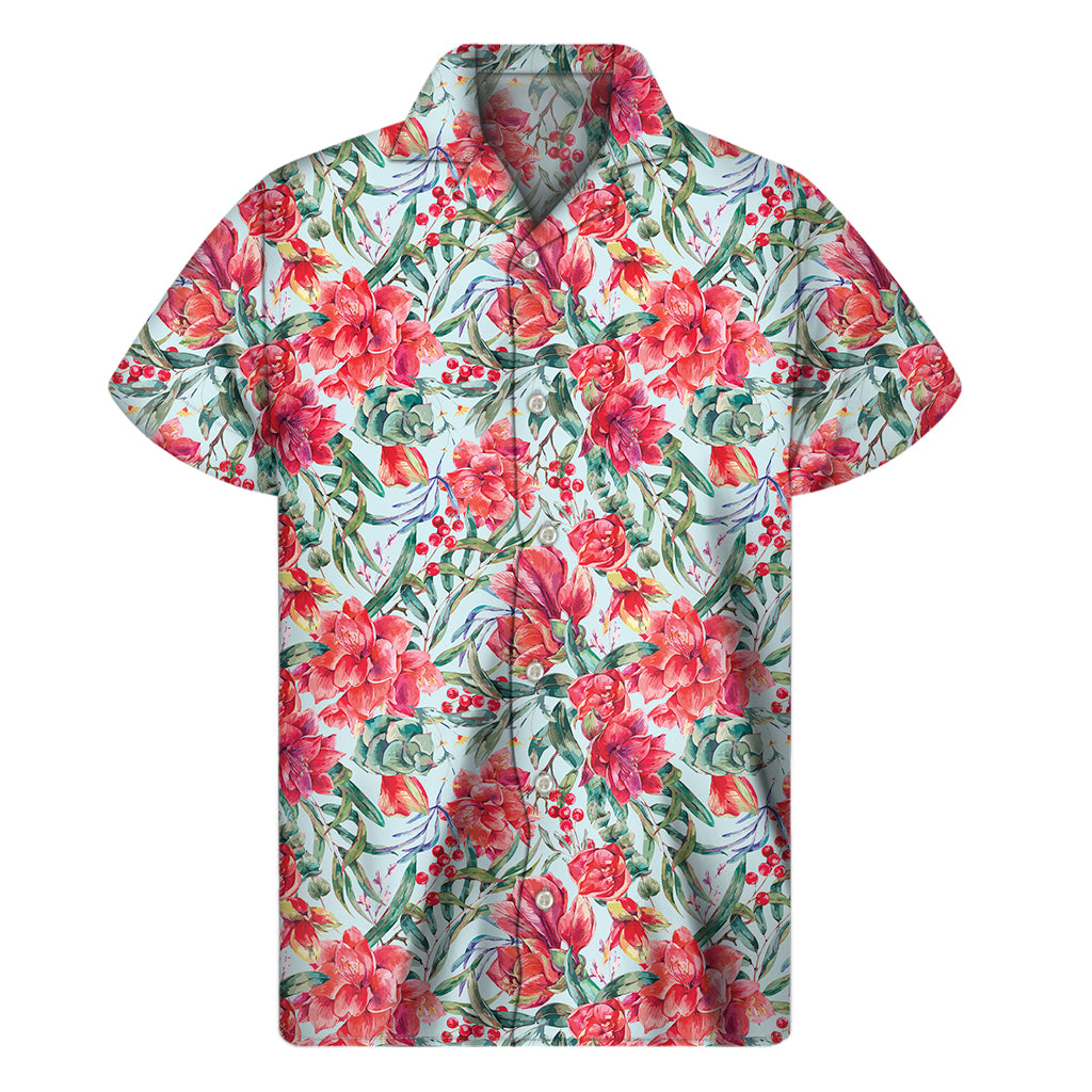 Red Amaryllis Hawaiian Paradise Men's Short Sleeve Shirt - 1