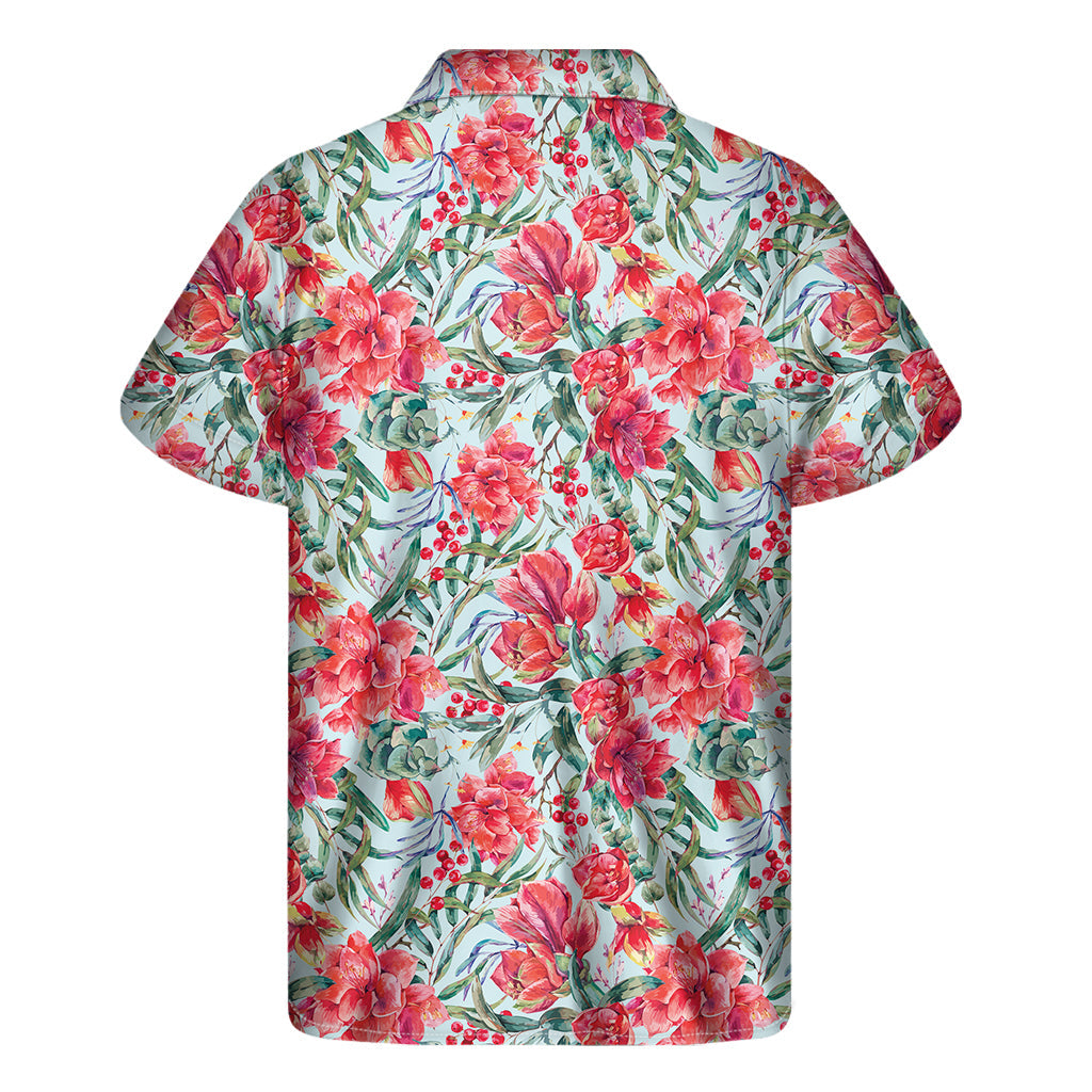 Red Amaryllis Hawaiian Paradise Men's Short Sleeve Shirt - 2
