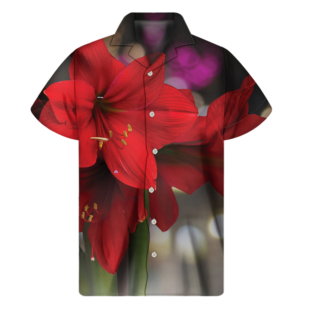 Red Amaryllis Hawaiian Style Short Sleeve Shirt for Men - 1