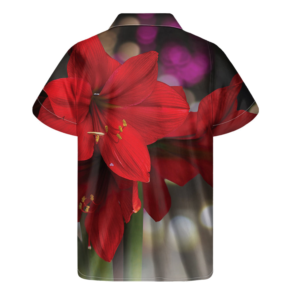 Red Amaryllis Hawaiian Style Short Sleeve Shirt for Men - 2