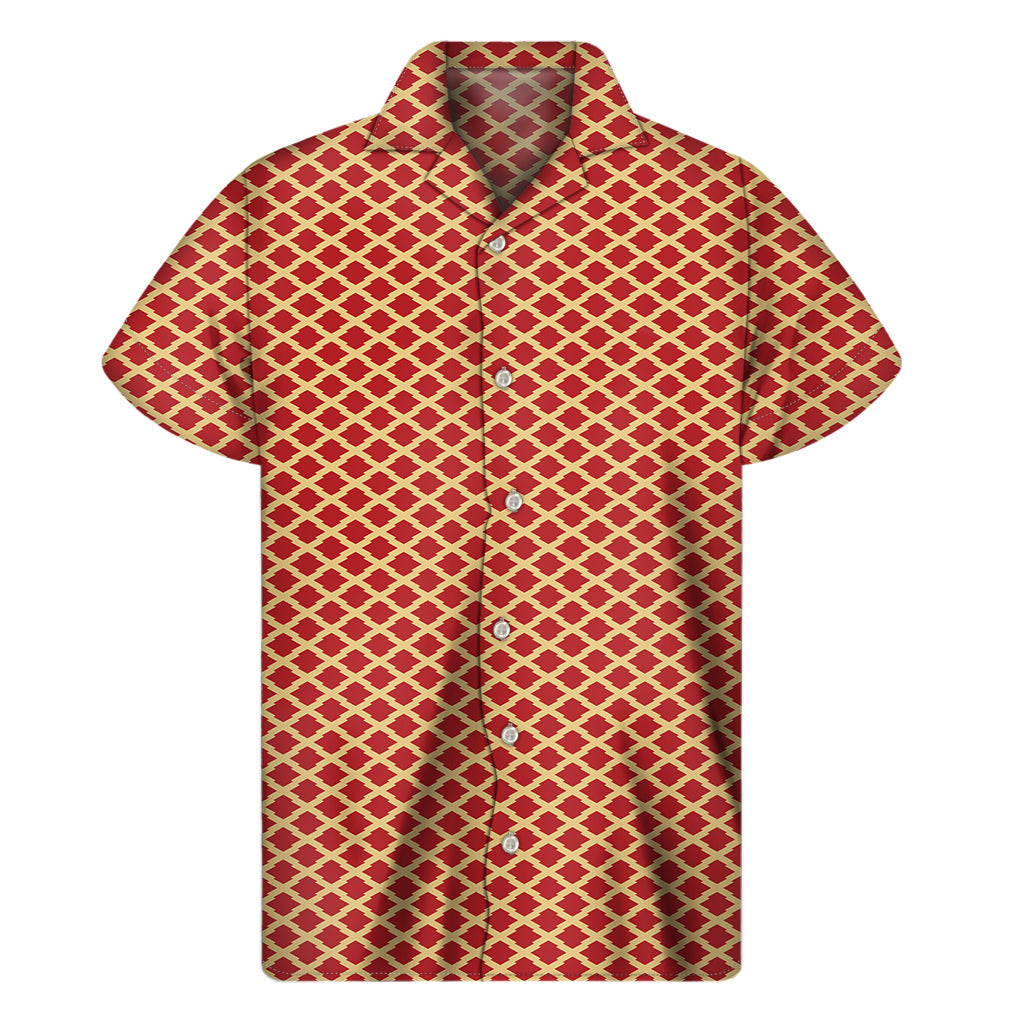 Red and Beige Hawaiian Floral Print Men's Short Sleeve Shirt - 1