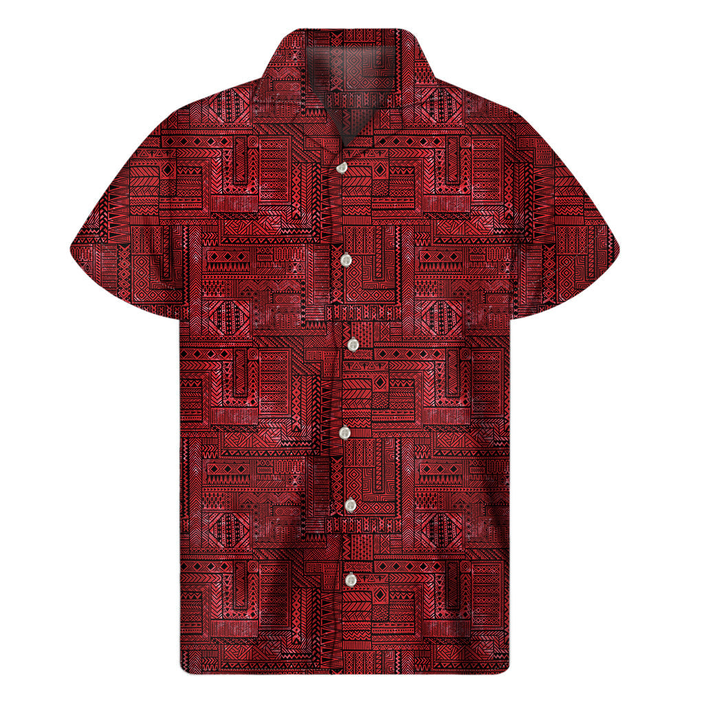 Hawaiian Bliss: Red and Black Floral Print Men's Short Sleeve Shirt - 1
