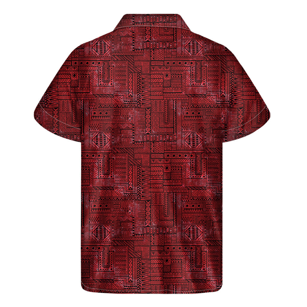 Hawaiian Bliss: Red and Black Floral Print Men's Short Sleeve Shirt - 2
