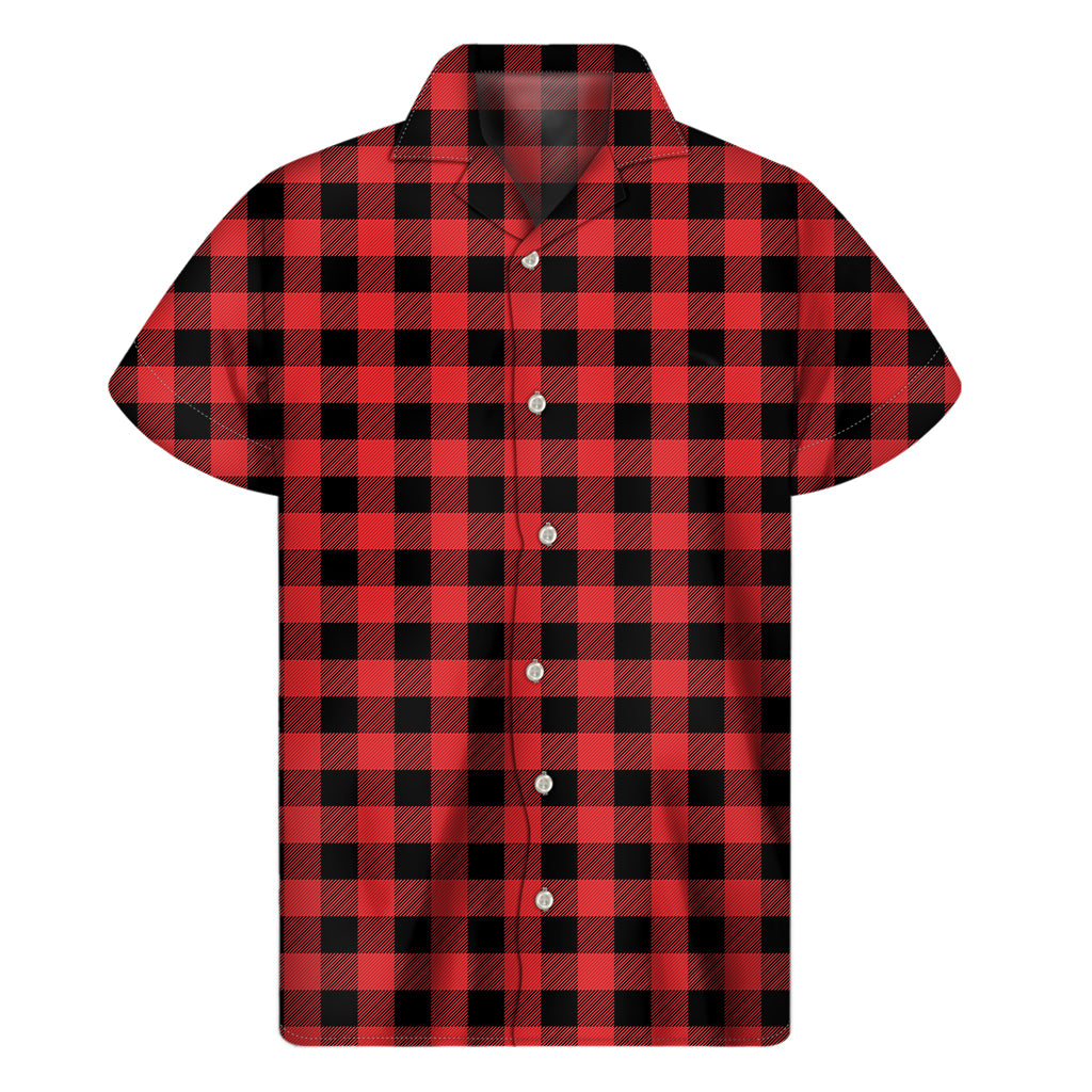 Red and Black Buffalo Plaid Hawaiian Short Sleeve Shirt - 1