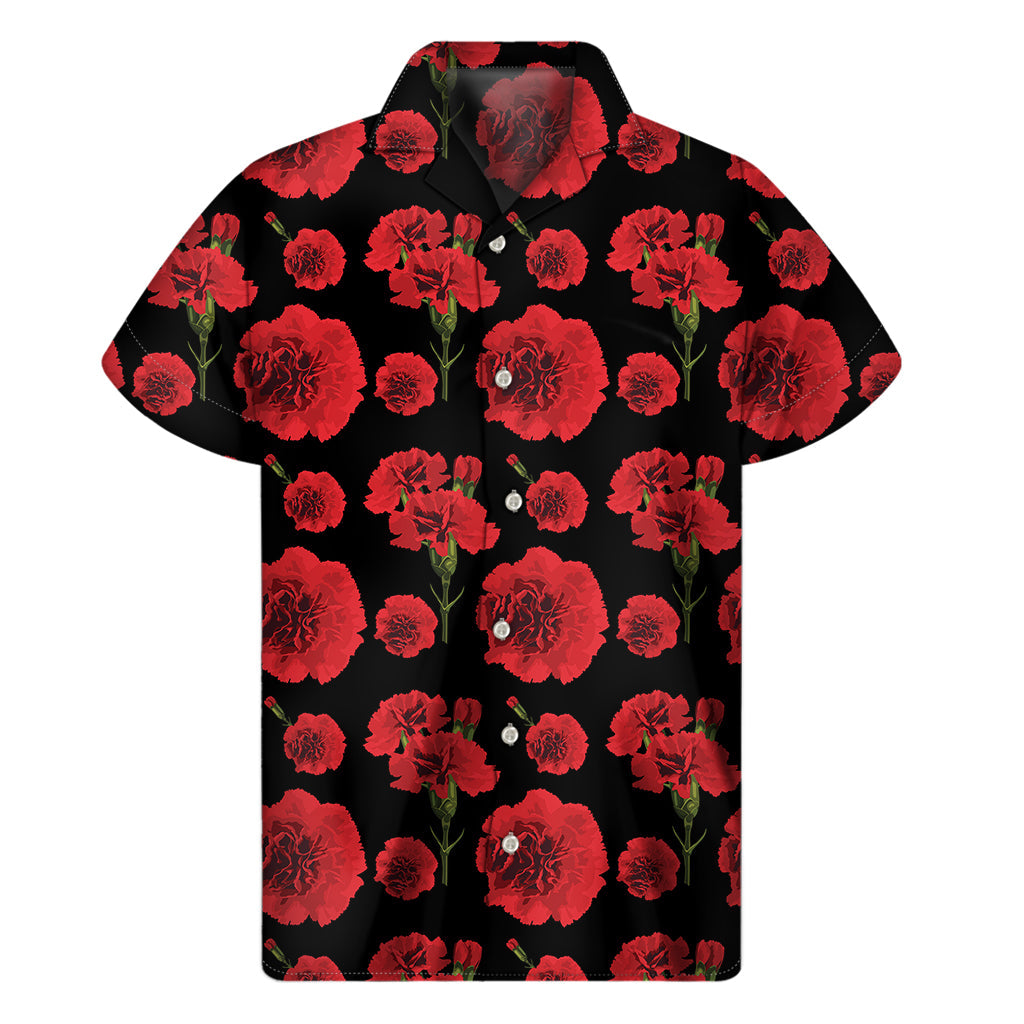 Red and Black Carnation Pattern Hawaiian Aloha Shirt - 1