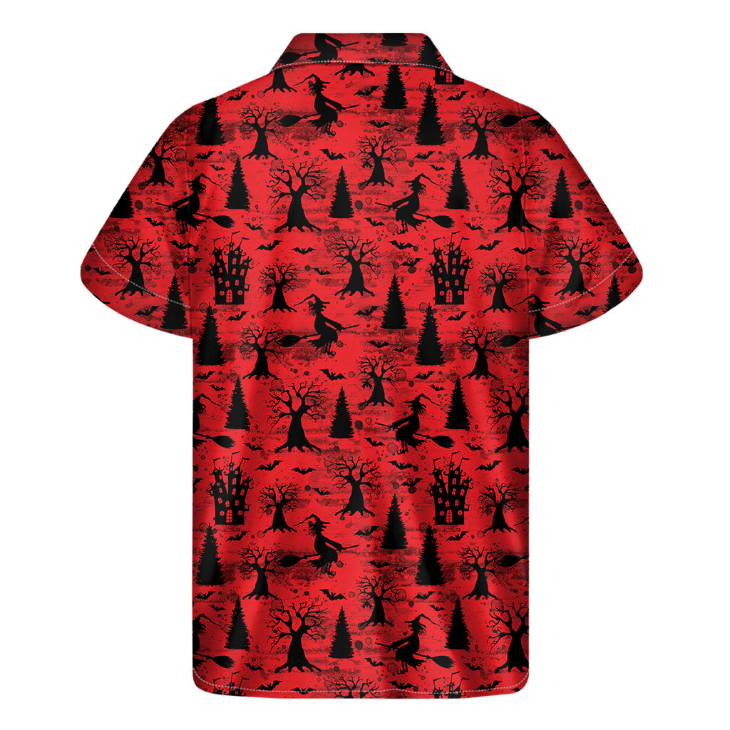Red and Black Witchy Hawaiian Print Short Sleeve Shirt - 2