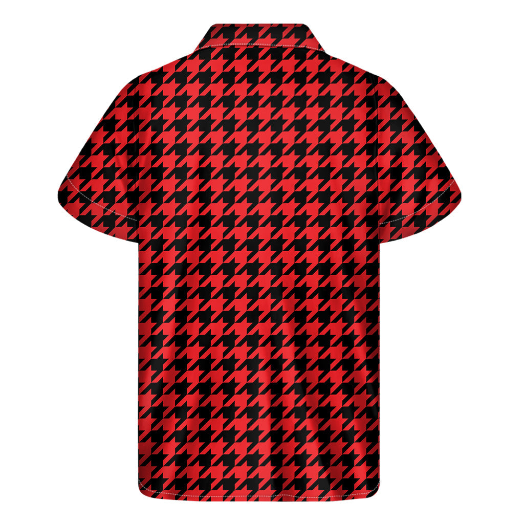 Classic Red and Black Houndstooth Hawaiian Shirt for Men - 2