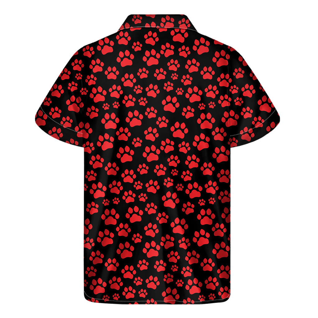 Red and Black Paw Print Hawaiian Short Sleeve Shirt - 2
