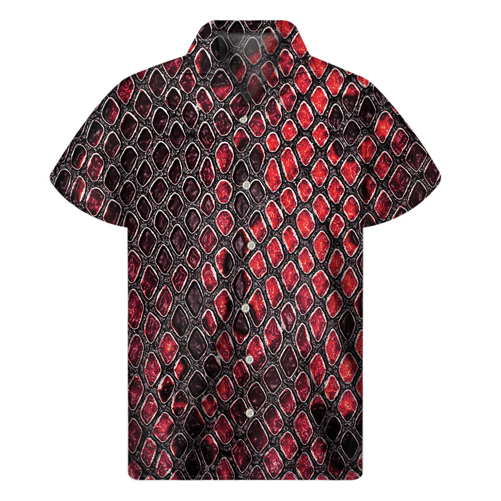 Red and Black Snakeskin Print Hawaiian Aloha Shirt - 1