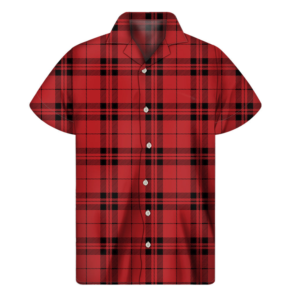 Island Vibes: Red and Black Tartan Hawaiian Short Sleeve Shirt - 1