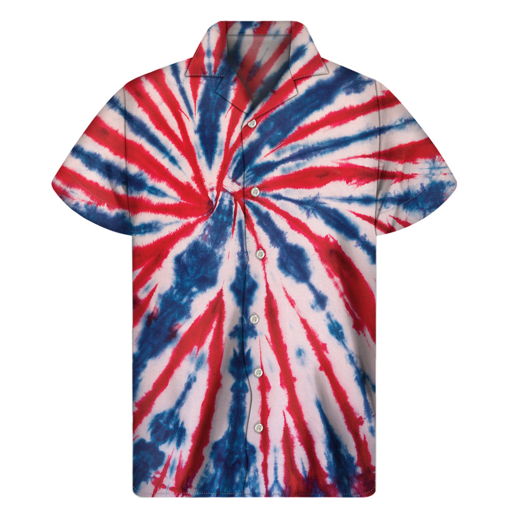 Red and Blue Spider Tie Dye Hawaiian Shirt - 1