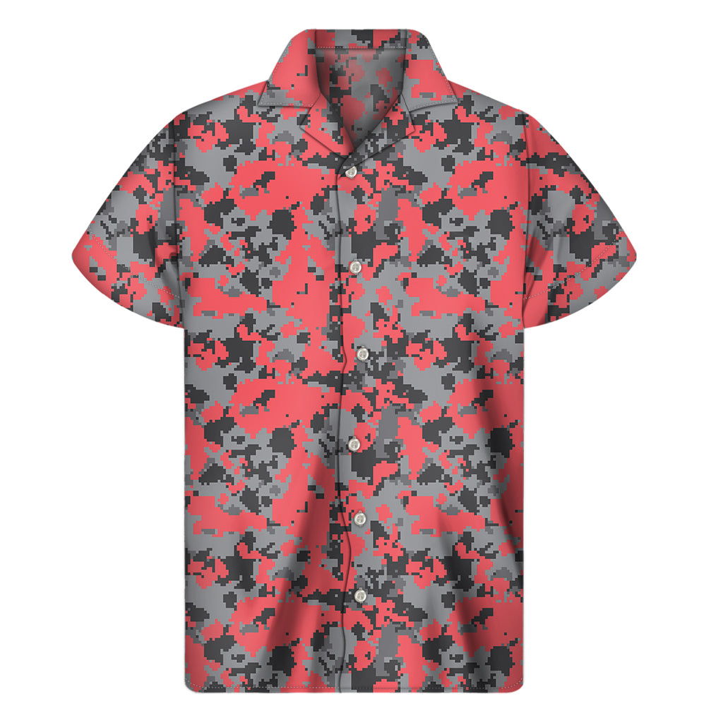 Red and Grey Hawaiian Camo Print Short Sleeve Shirt - 1