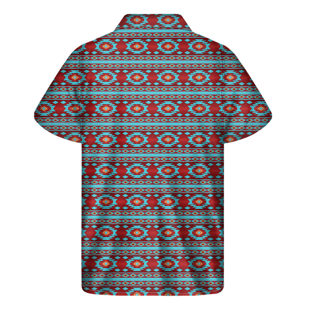 Red and Teal Hawaiian Print Men's Short Sleeve Shirt - 2