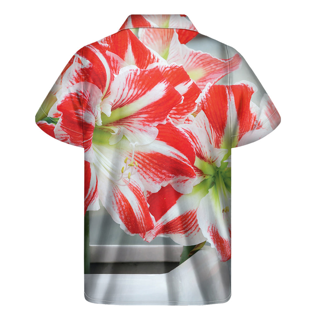 Red and White Amaryllis Hawaiian Short Sleeve Shirt - 2