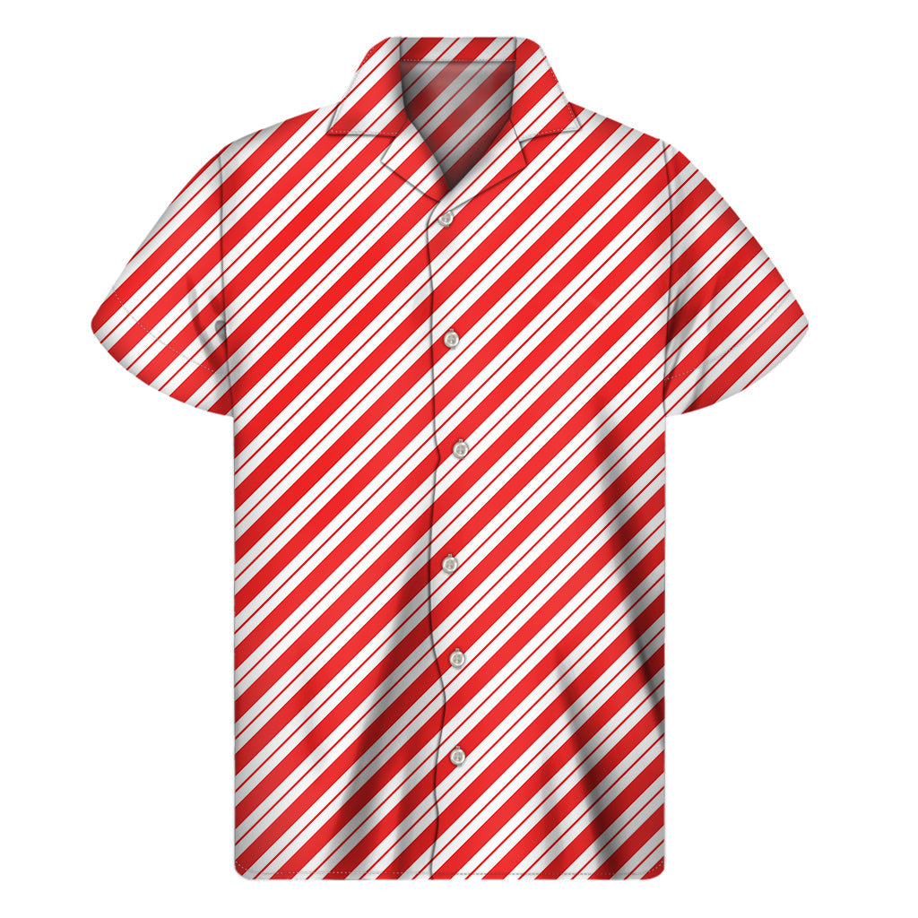 Red and White Candy Cane Stripes Hawaiian Short Sleeve Shirt - 1