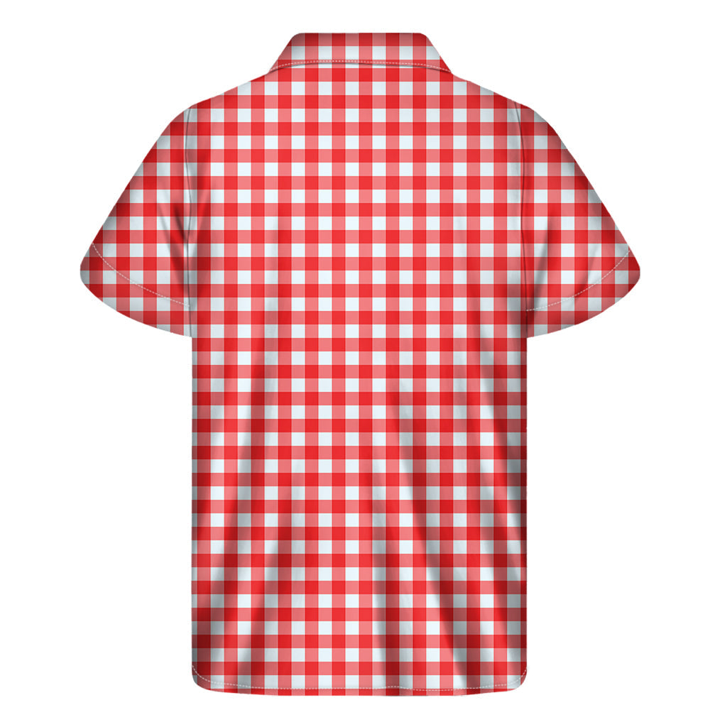 Red and White Hawaiian Checkered Print Short Sleeve Shirt for Men - 2