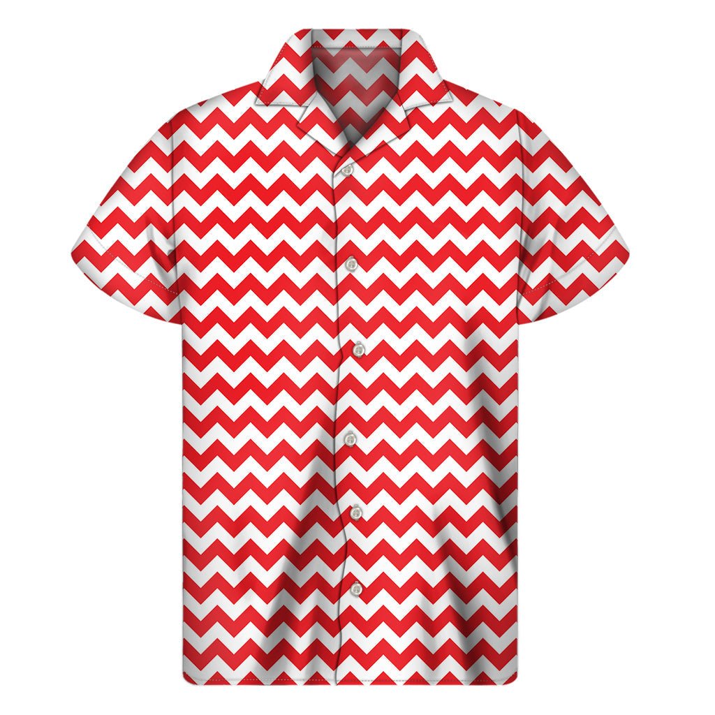 Red and White Chevron Pattern Hawaiian Short Sleeve Shirt - 1
