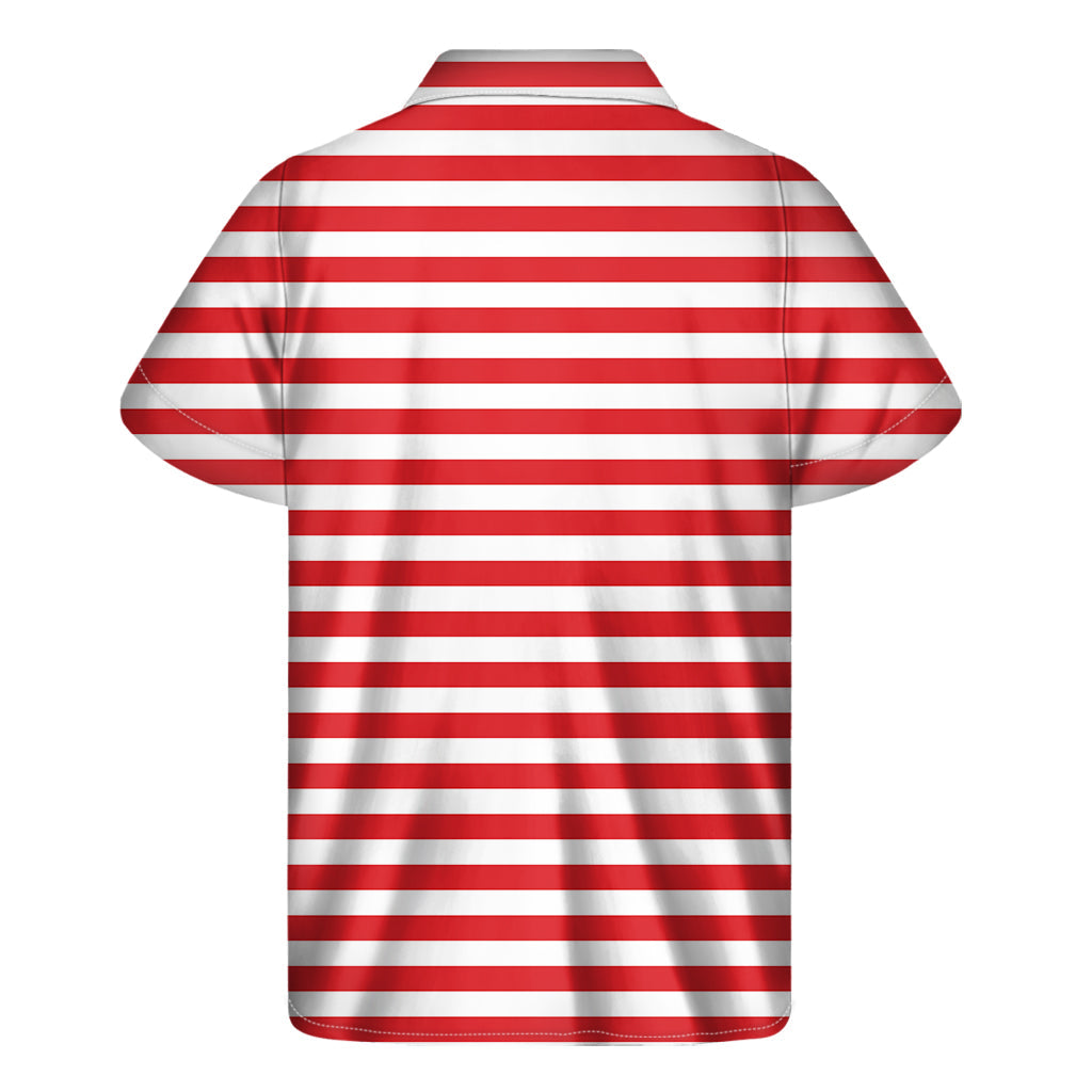 Red and White Striped Hawaiian Print Short Sleeve Shirt - 2