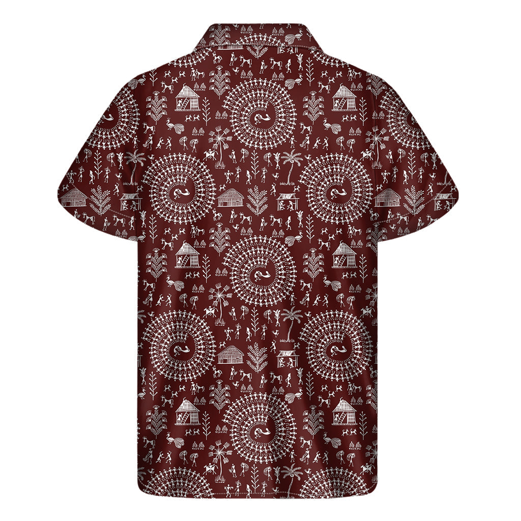 Red and White Warli Tribal Print Hawaiian Short Sleeve Shirt - 2