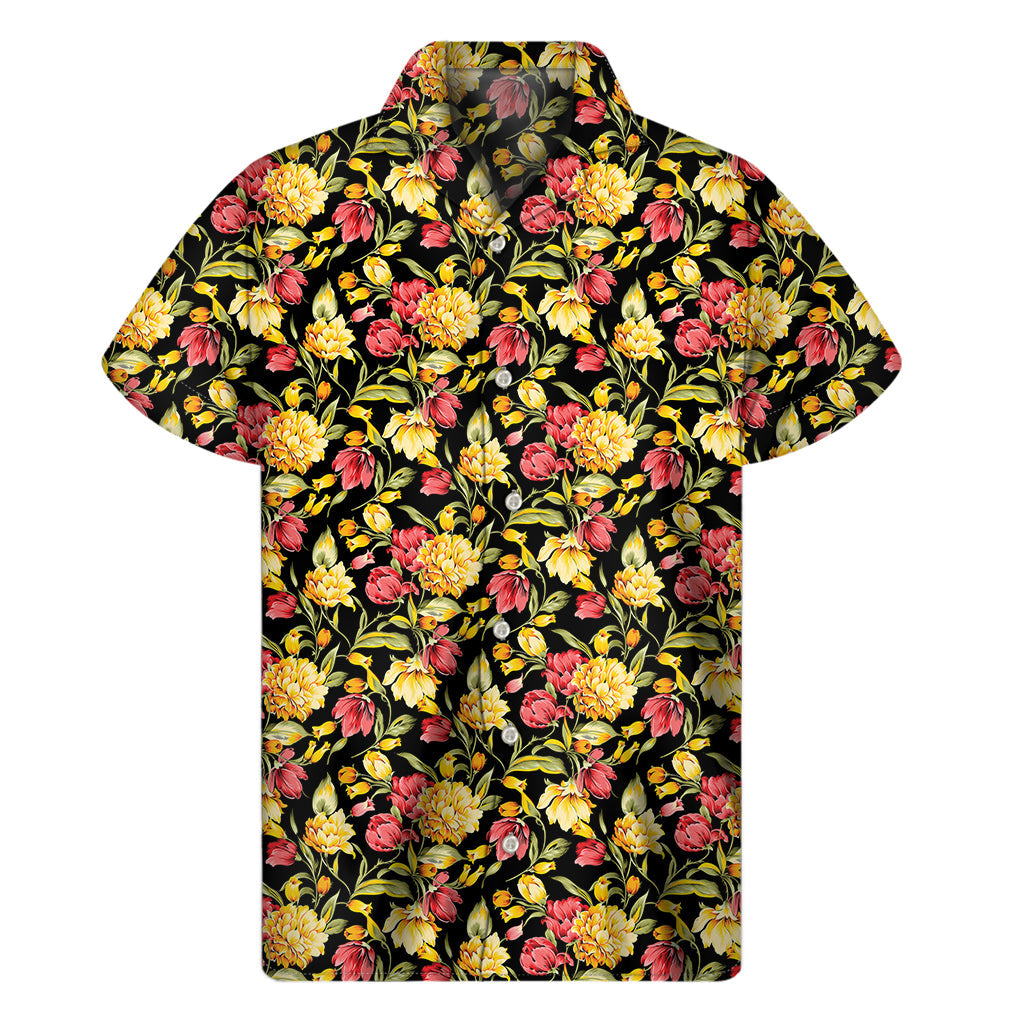 Red and Yellow Hibiscus Hawaiian Short Sleeve Shirt - 1
