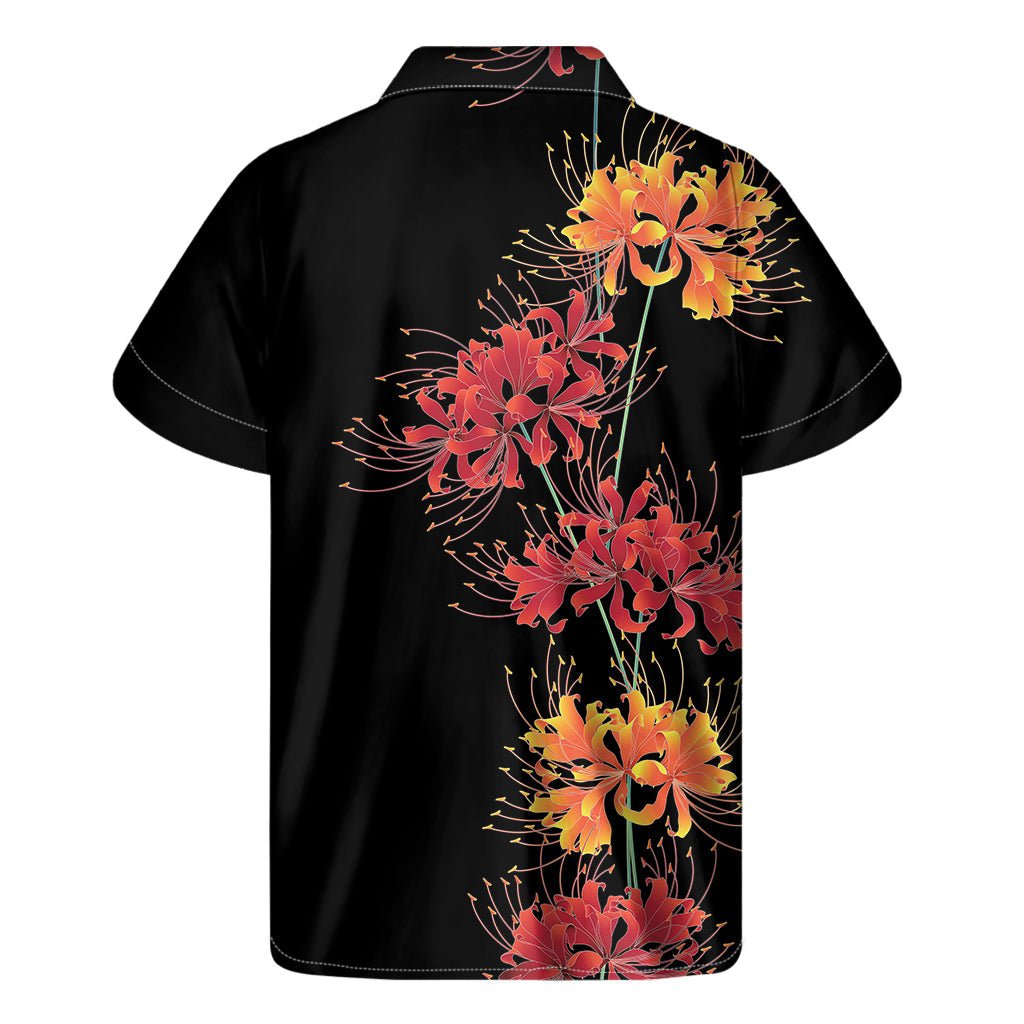 Island Vibes: Men's Red and Yellow Hawaiian Amaryllis Print Short Sleeve Shirt - 2