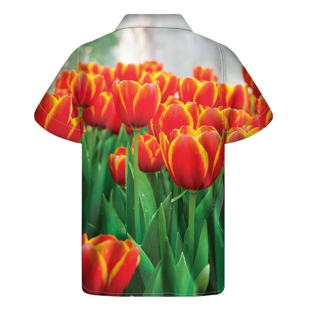 Red and Yellow Tulip Print Hawaiian Short Sleeve Shirt - 2