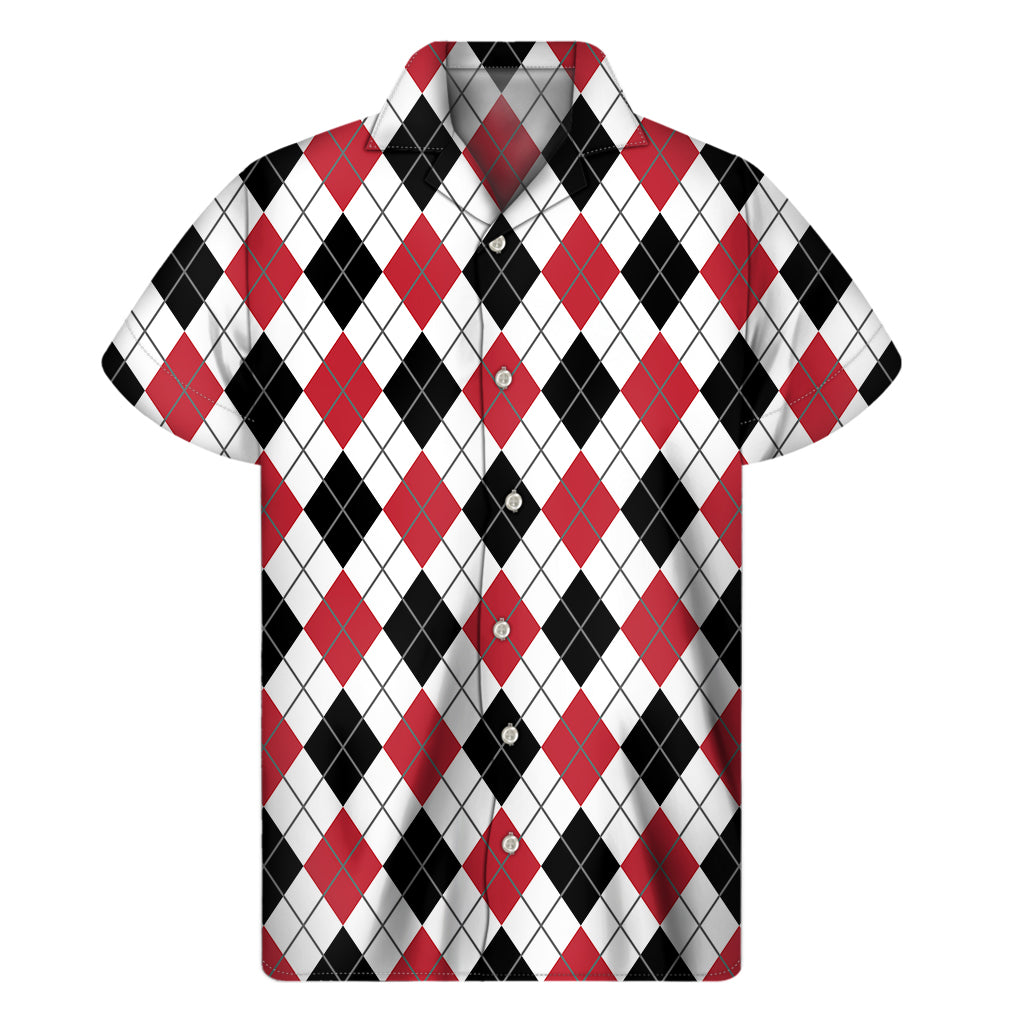 Red, Black, and White Hawaiian Argyle Print Short Sleeve Shirt - 1