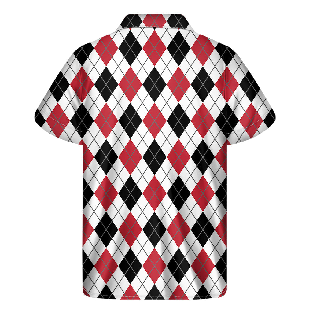 Red, Black, and White Hawaiian Argyle Print Short Sleeve Shirt - 2