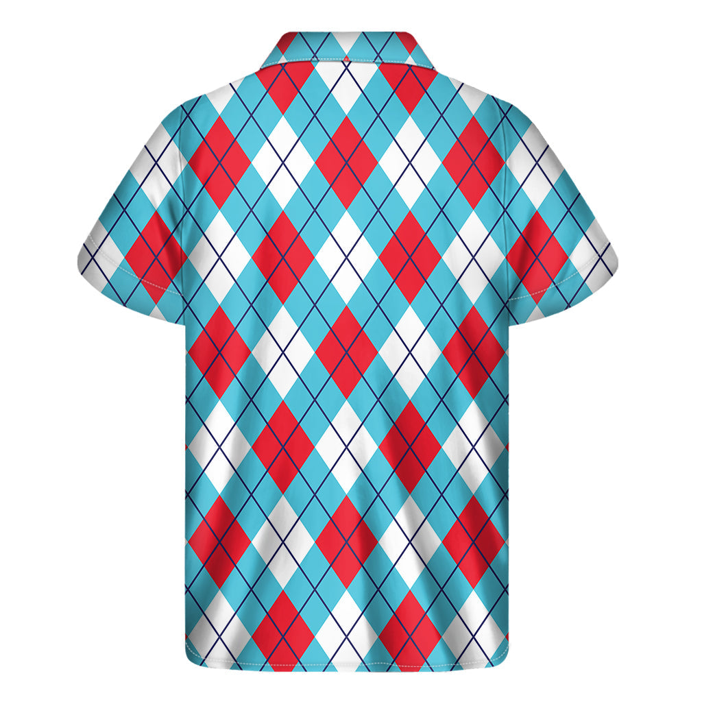 Red, Blue, and White Argyle Hawaiian Short Sleeve Shirt - 2