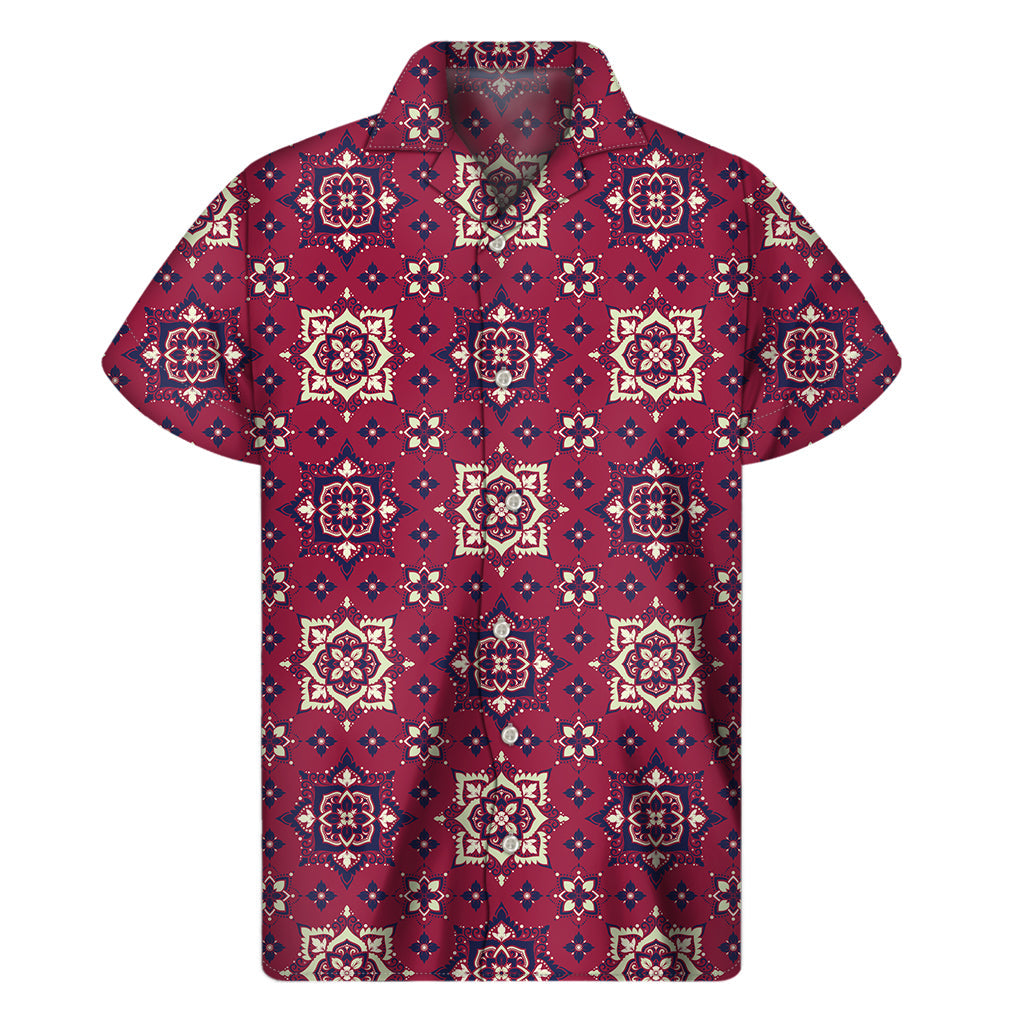 Red Boho Flower Hawaiian Short Sleeve Shirt - 1
