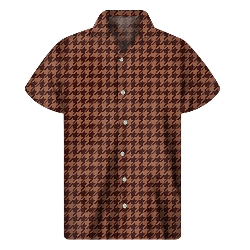 Red Brown Houndstooth Hawaiian Print Short Sleeve Shirt - 1