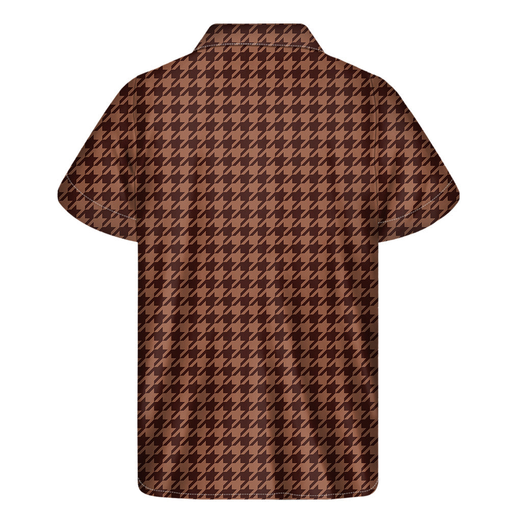 Red Brown Houndstooth Hawaiian Print Short Sleeve Shirt - 2