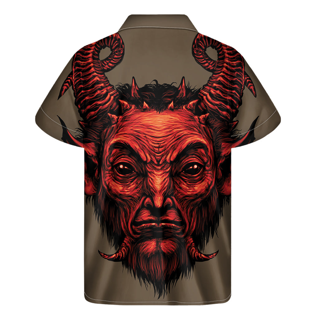 Fiery Hawaiian Vibes: Red Devil Satan Print Short Sleeve Shirt - 2