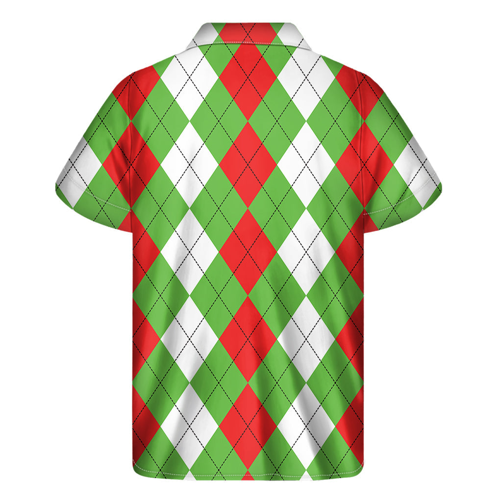 Red, Green, and White Hawaiian Argyle Pattern Short Sleeve Shirt - 2
